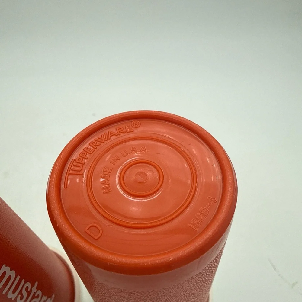 VTG 70’s Tupperware Catsup & Mustard Orange Containers W/ Pump And Lids